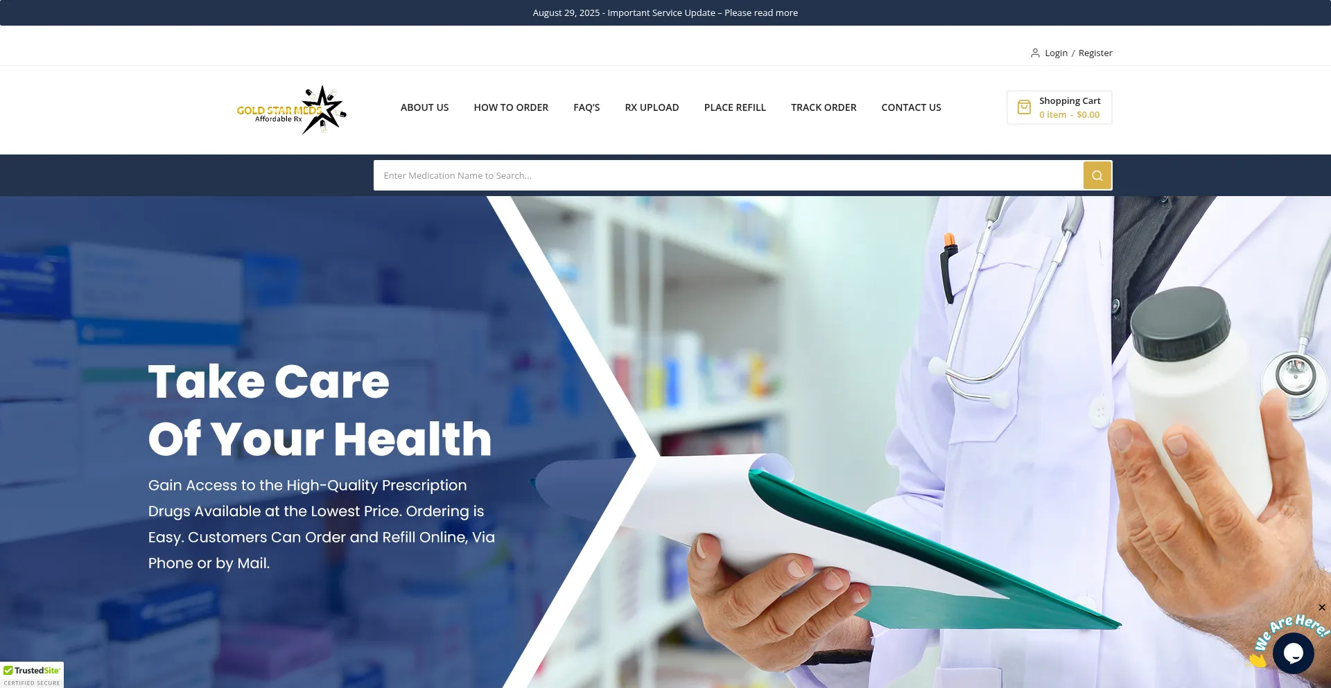 Website screenshot of Goldstarmeds.com