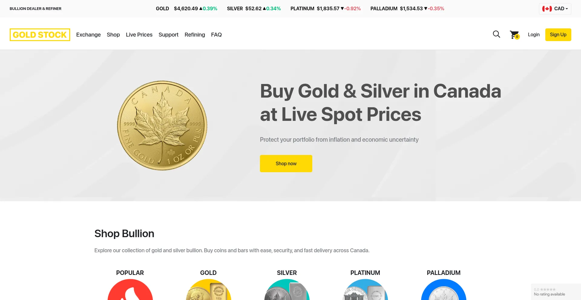 Website screenshot of Goldstockcanada.com