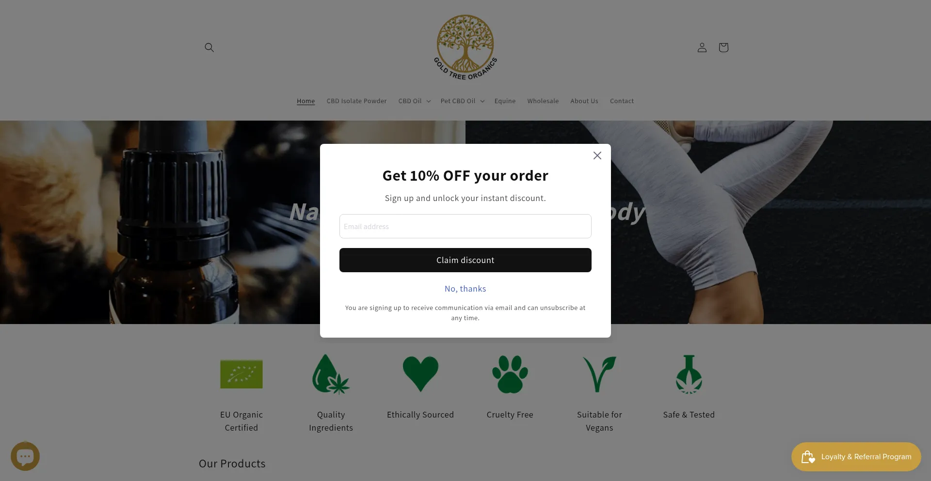 Website screenshot of Goldtreeorganics.com
