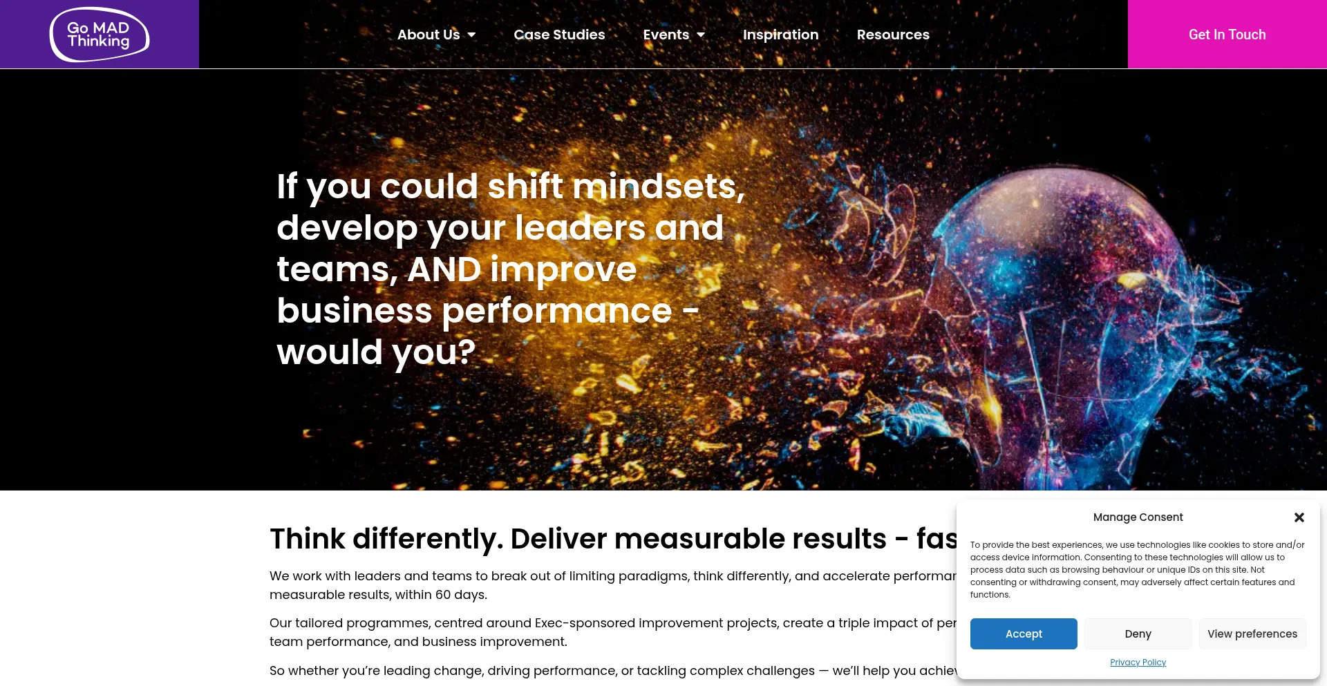 Website screenshot of Gomadthinking.com
