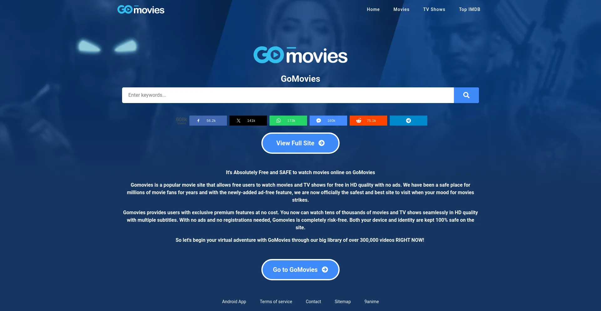 Website screenshot of Gomovies.sx