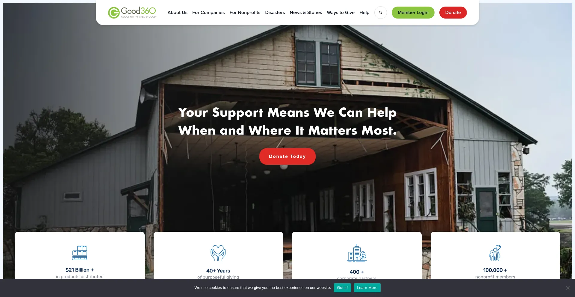 Website screenshot of Good360.org