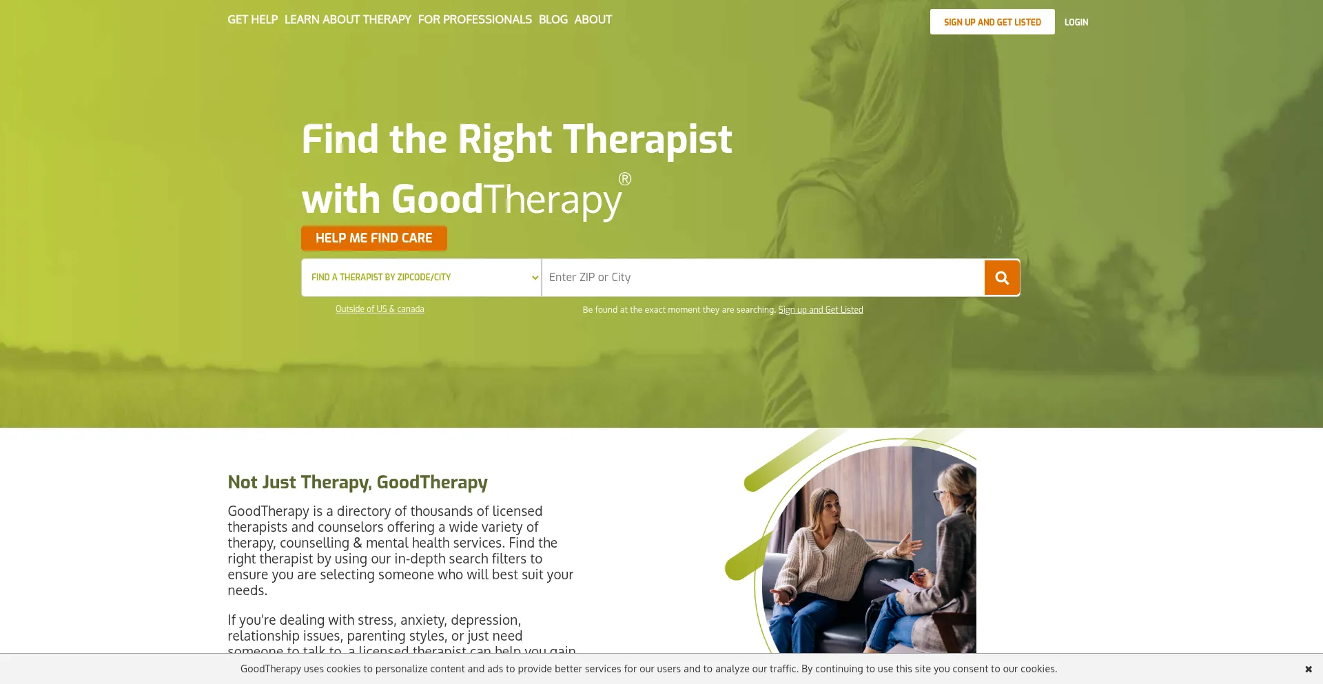 Website screenshot of Goodtherapy.org