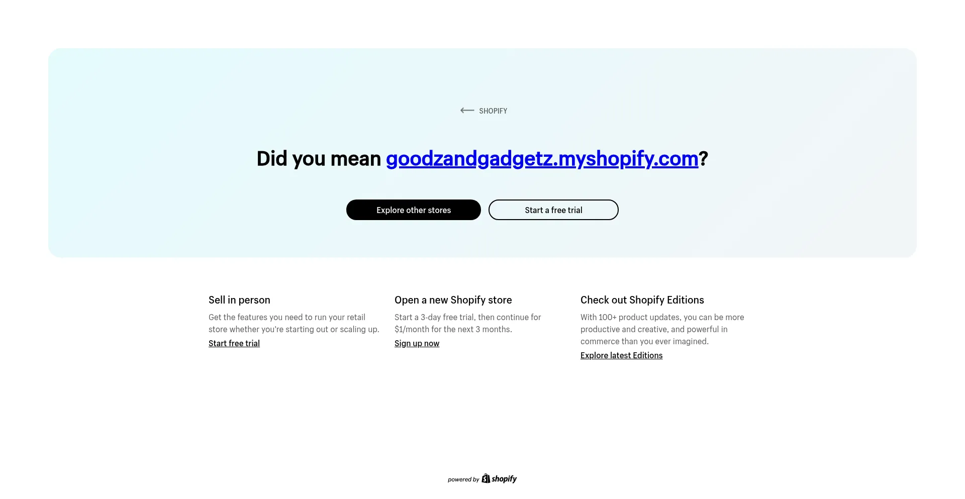 Website screenshot of Goodzandgadgetz.shopify.com