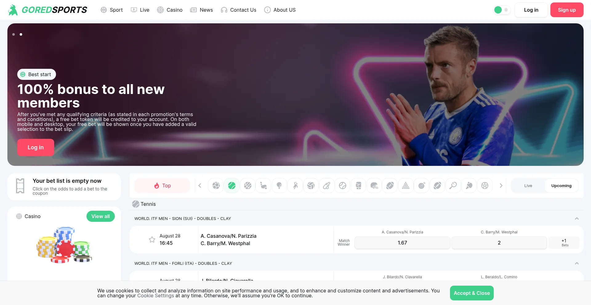 Website screenshot of Goredsports.com