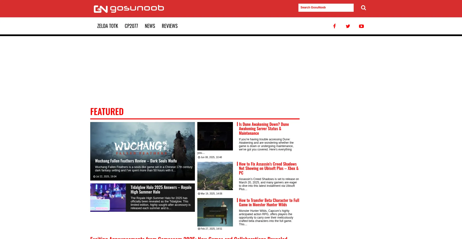 Website screenshot of Gosunoob.com