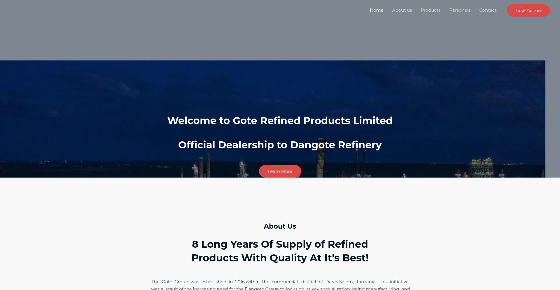 Website screenshot of Goterefinedproducts.com