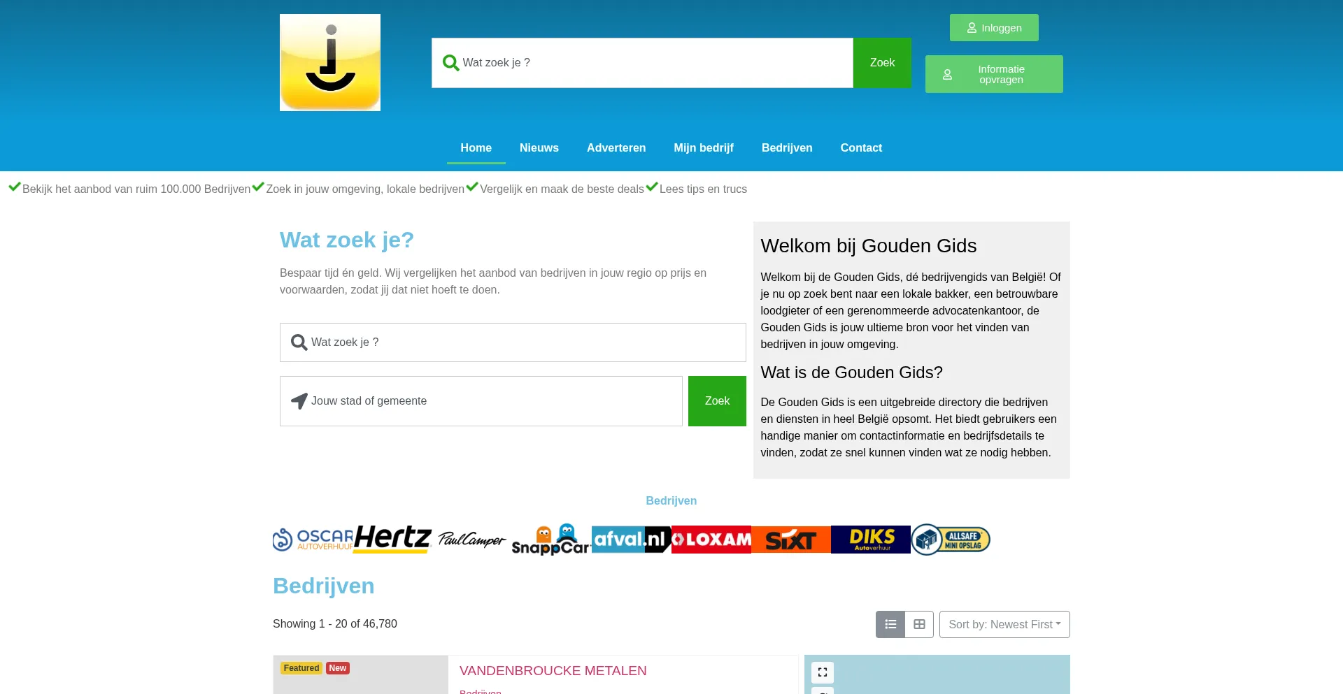 Website screenshot of Gouden-gids.eu