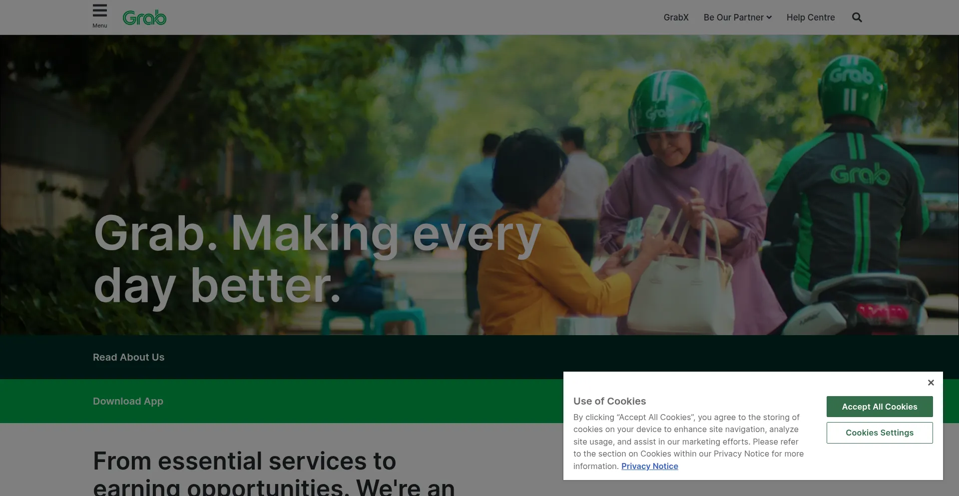 Website screenshot of Grab.com