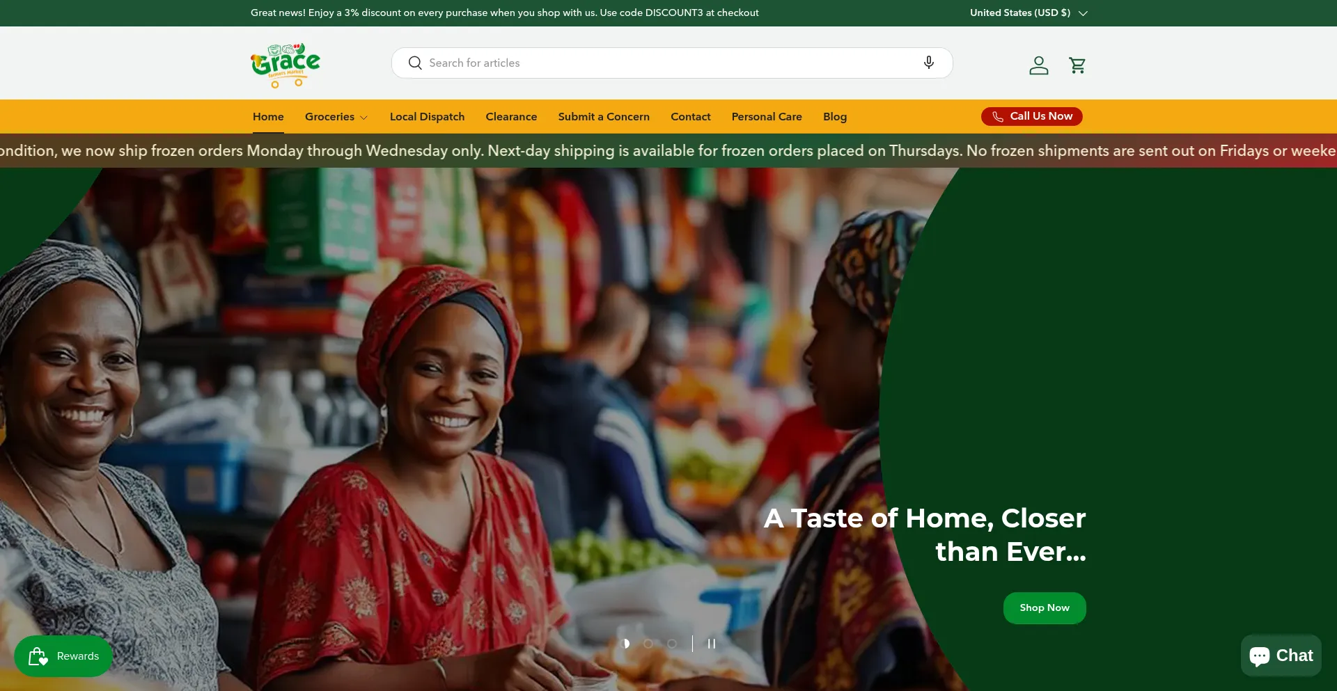 Website screenshot of Gracefarmersmarket.com