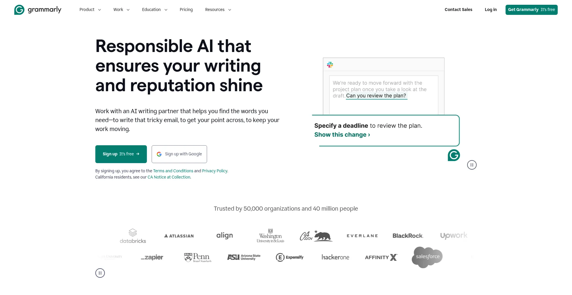 Website screenshot of Grammarly.com