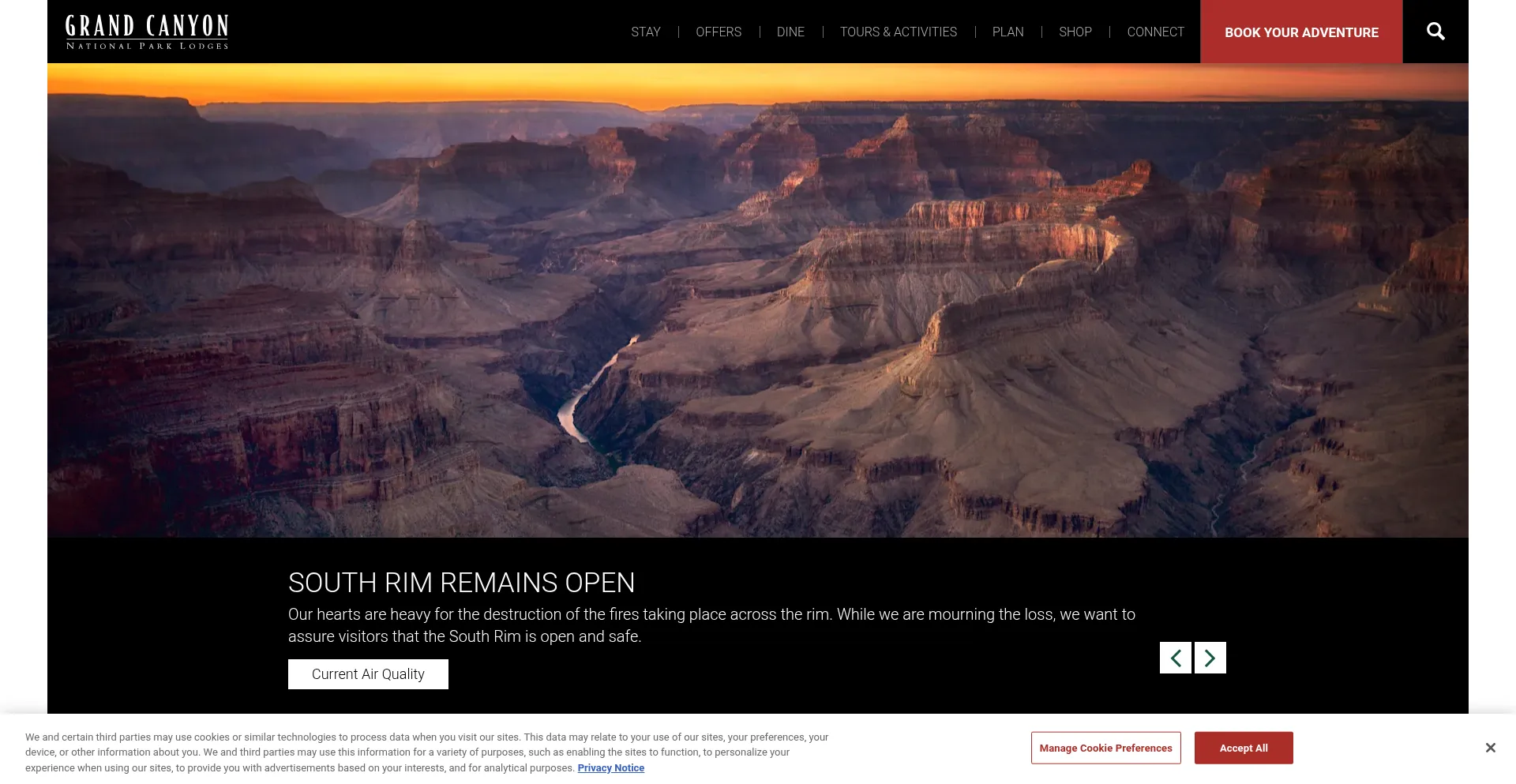 Website screenshot of Grandcanyonlodges.com