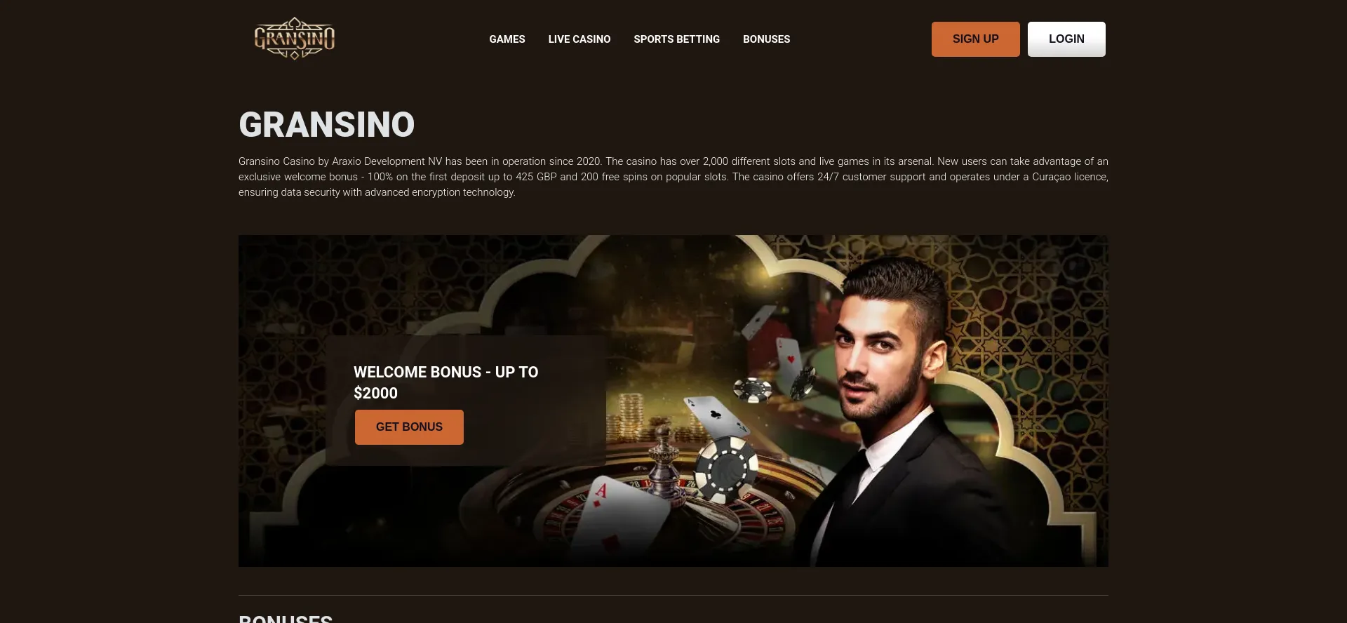 Website screenshot of Gransino.casino