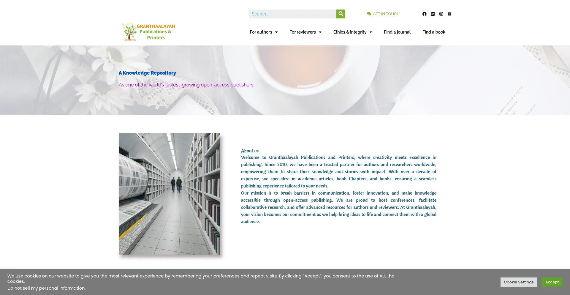 Website screenshot of Granthaalayahpublication.org