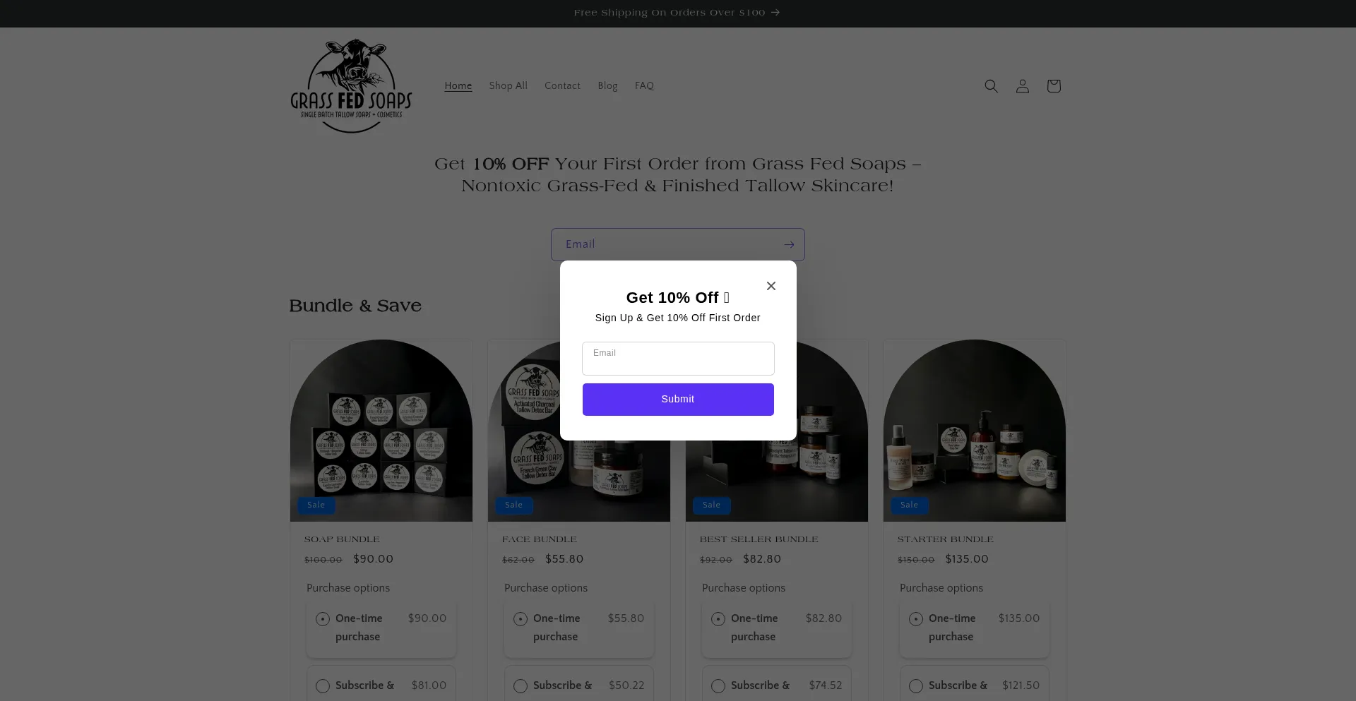 Website screenshot of Grassfedsoaps.com