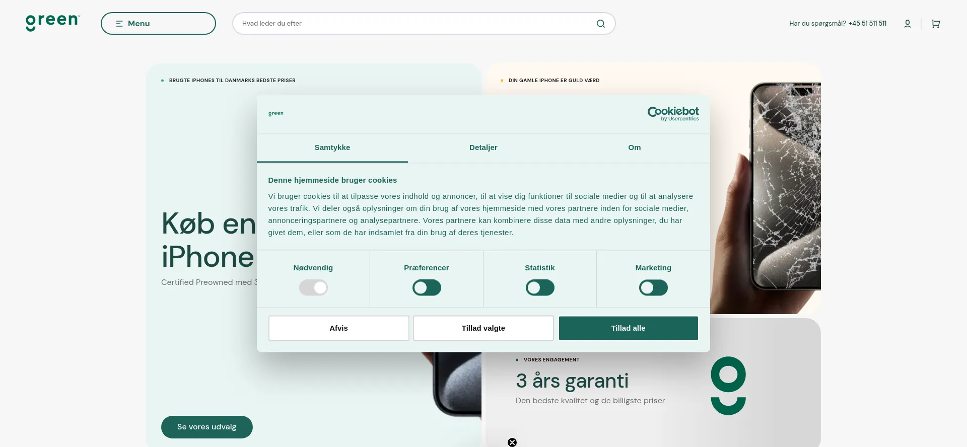Website screenshot of Green.dk