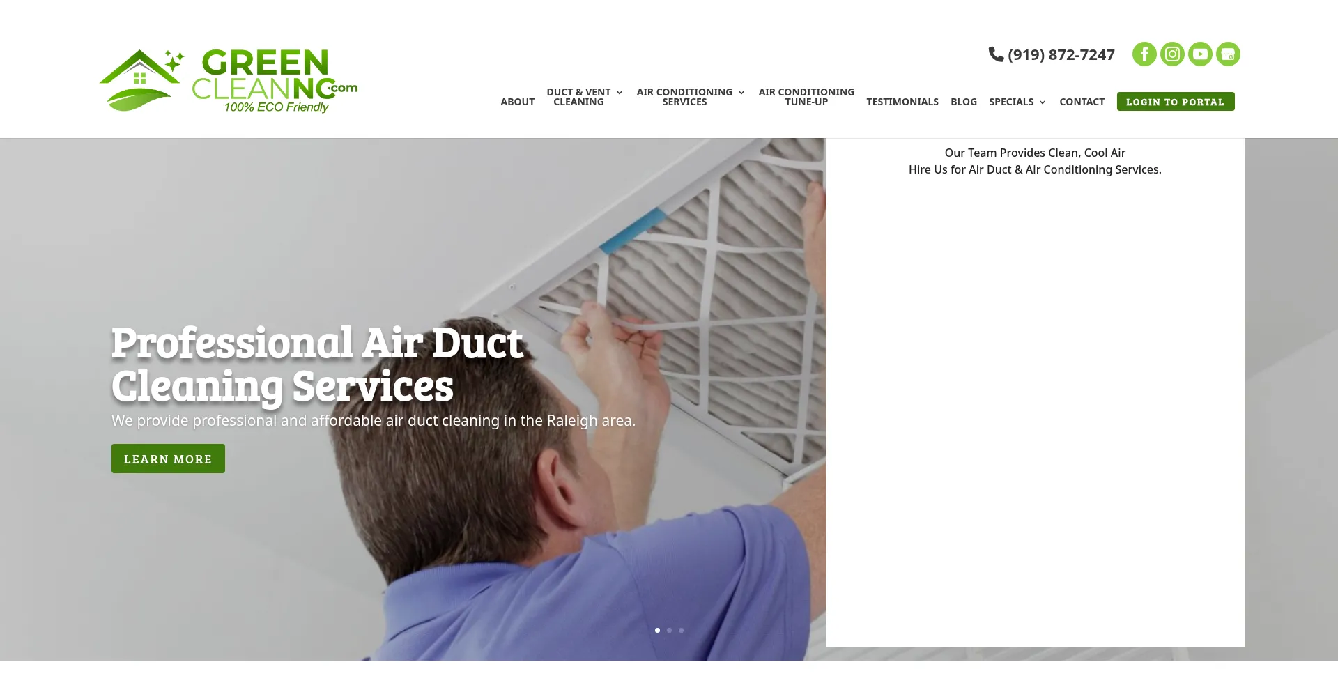 Website screenshot of Greencleannc.com