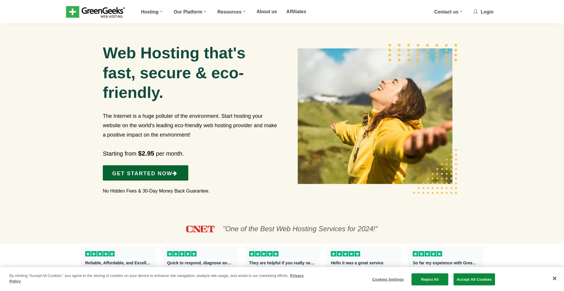 Website screenshot of Greengeeks.com