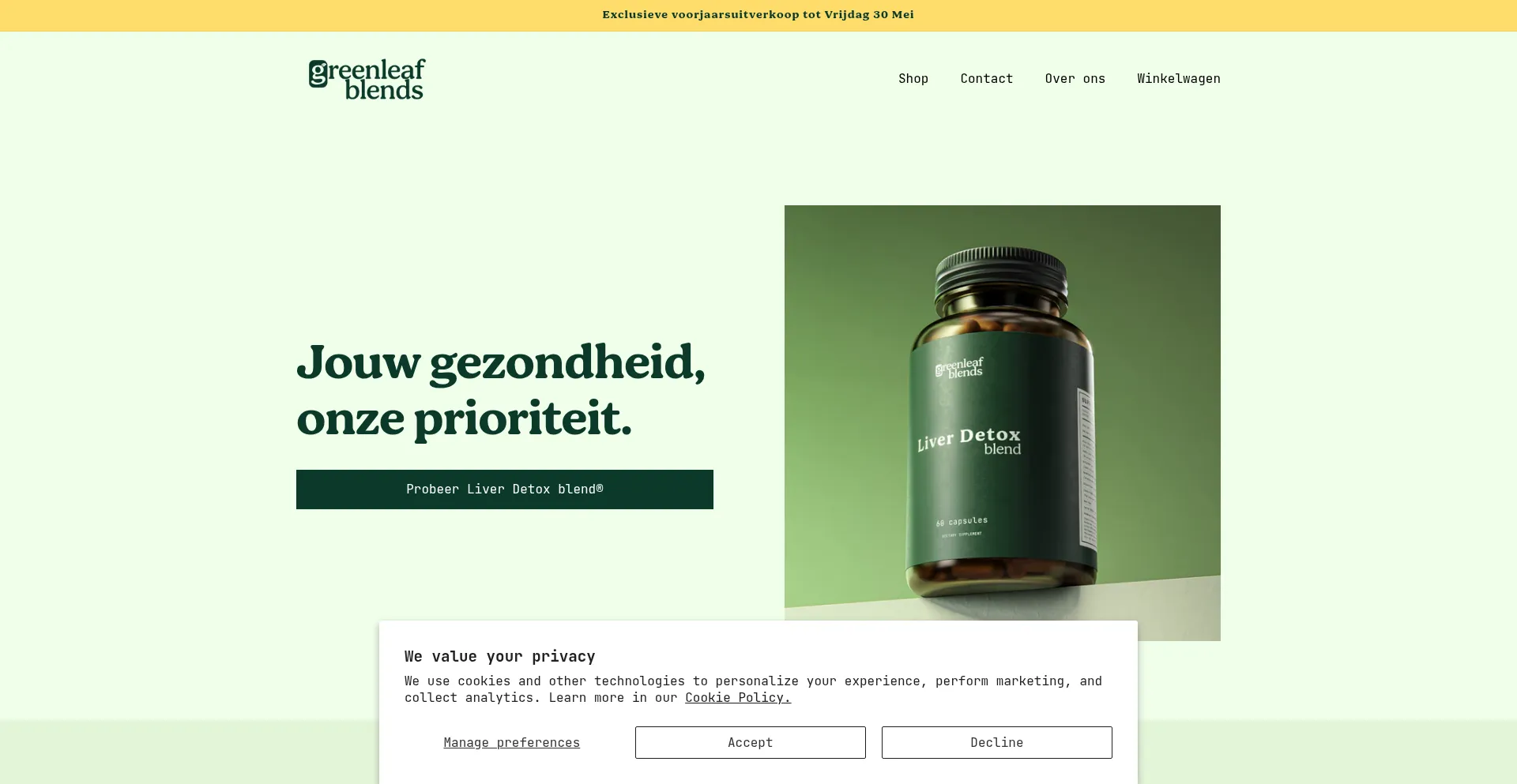 Website screenshot of Greenleafblends.com