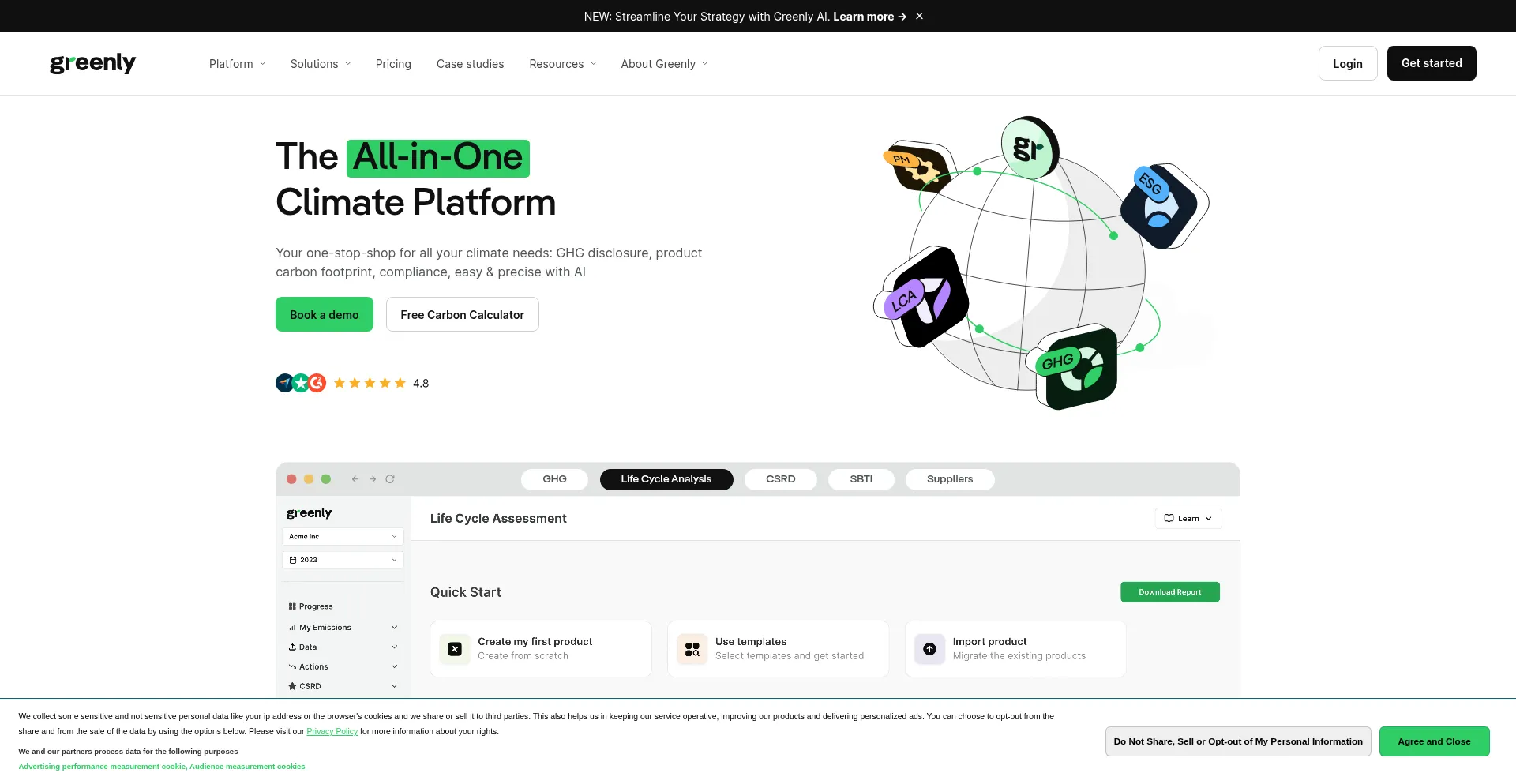 Website screenshot of Greenly.tech