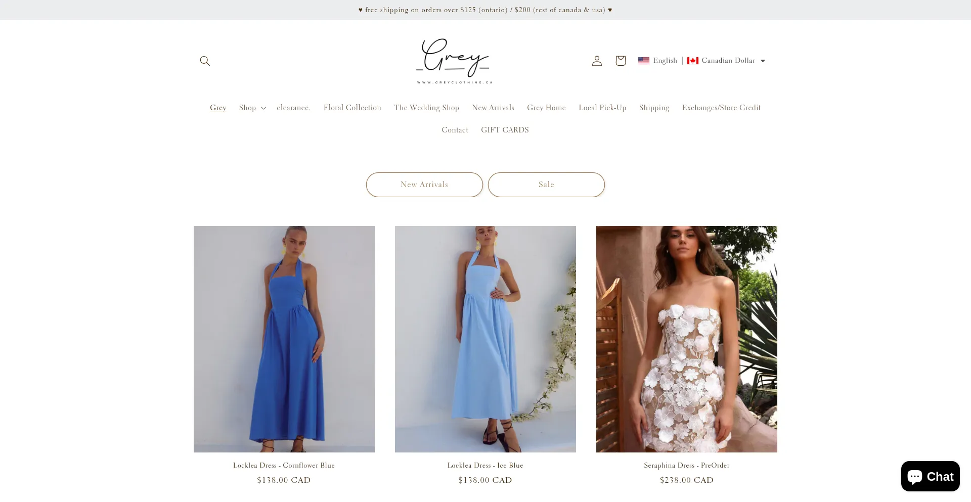 Website screenshot of Greyclothing.ca