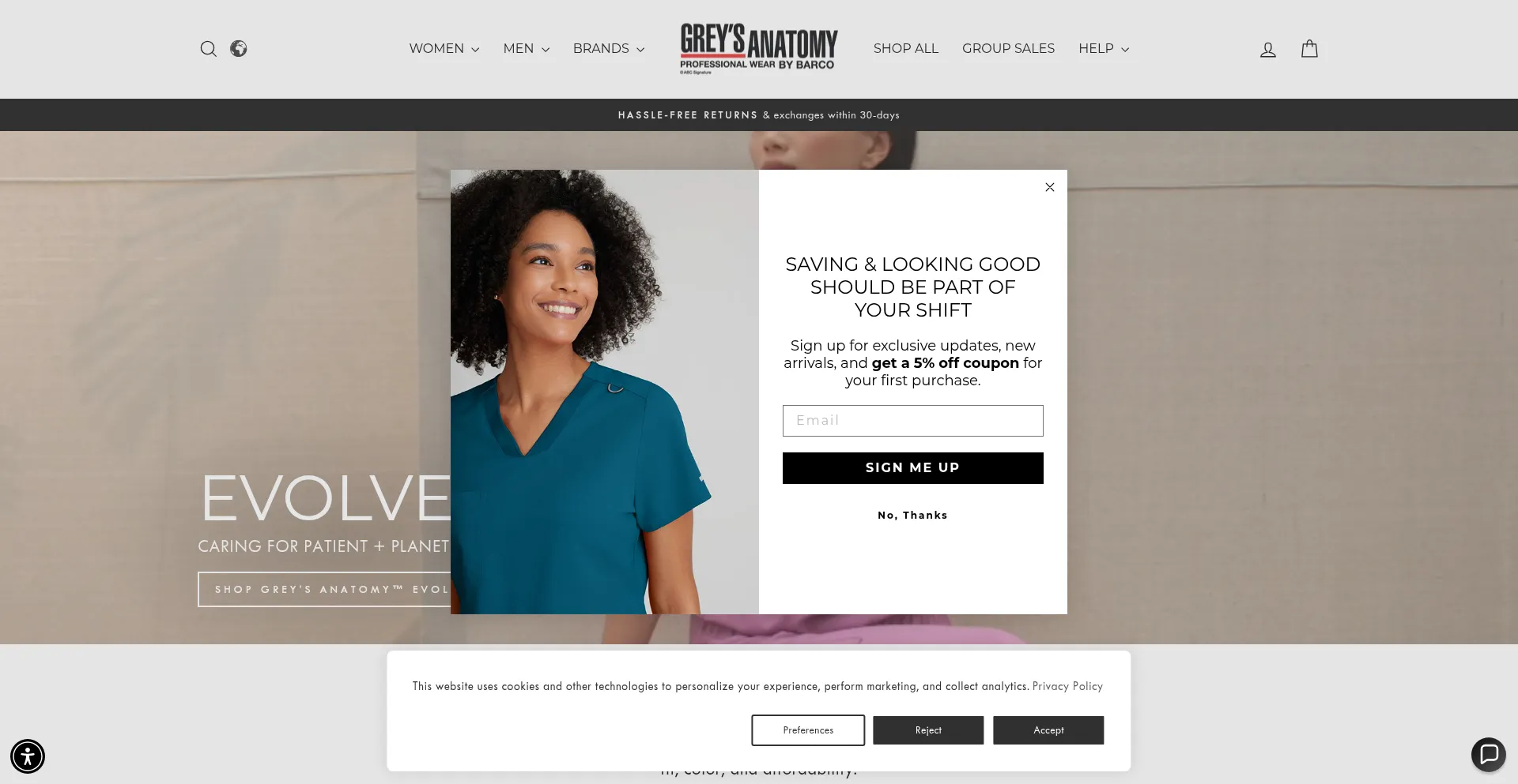Website screenshot of Greysanatomyscrubs.com