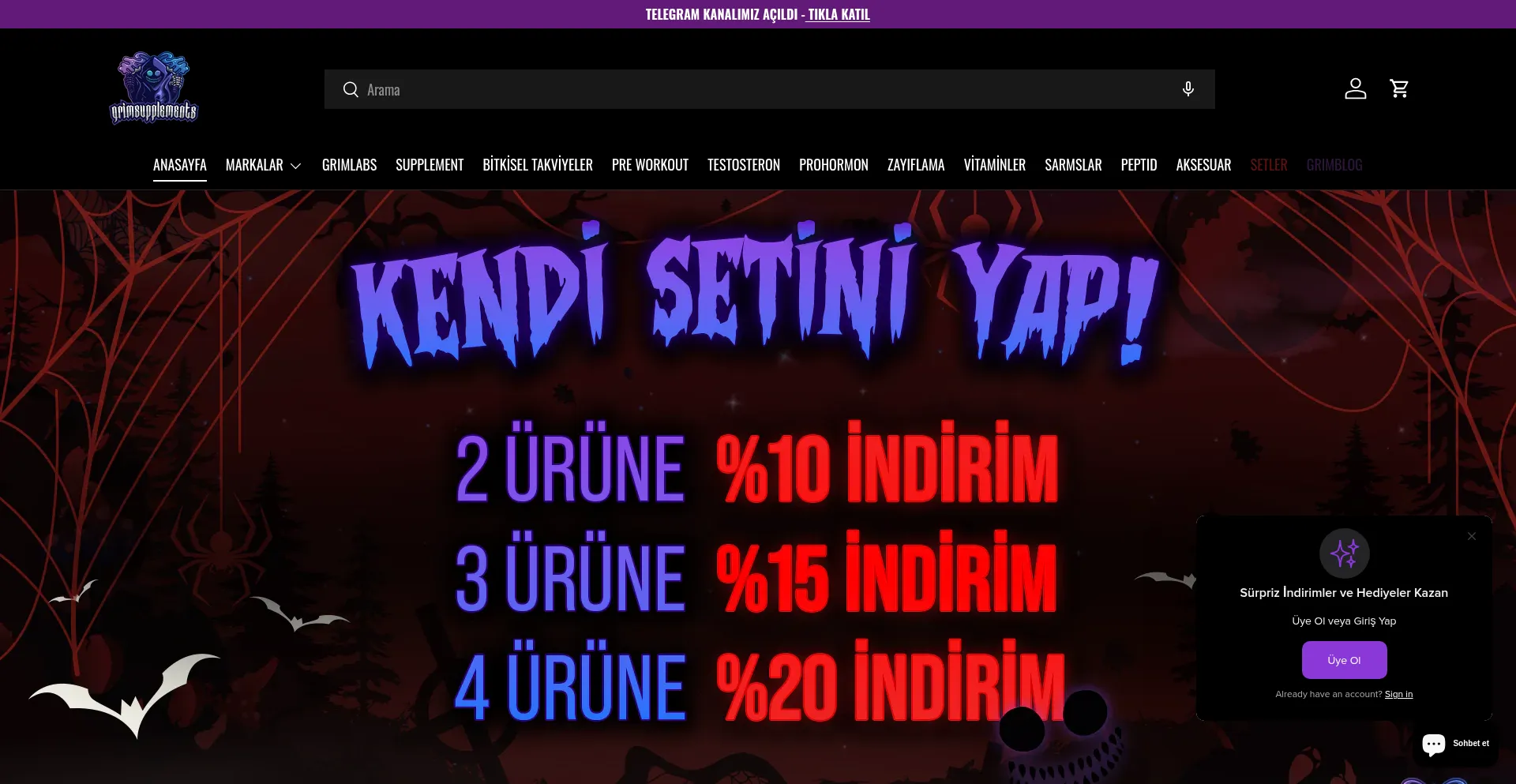 Website screenshot of Grimsupplements.com