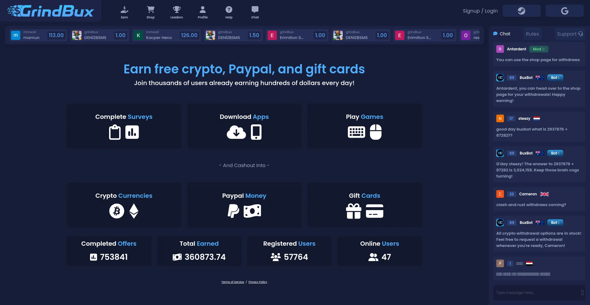 Website screenshot of Grindbux.com