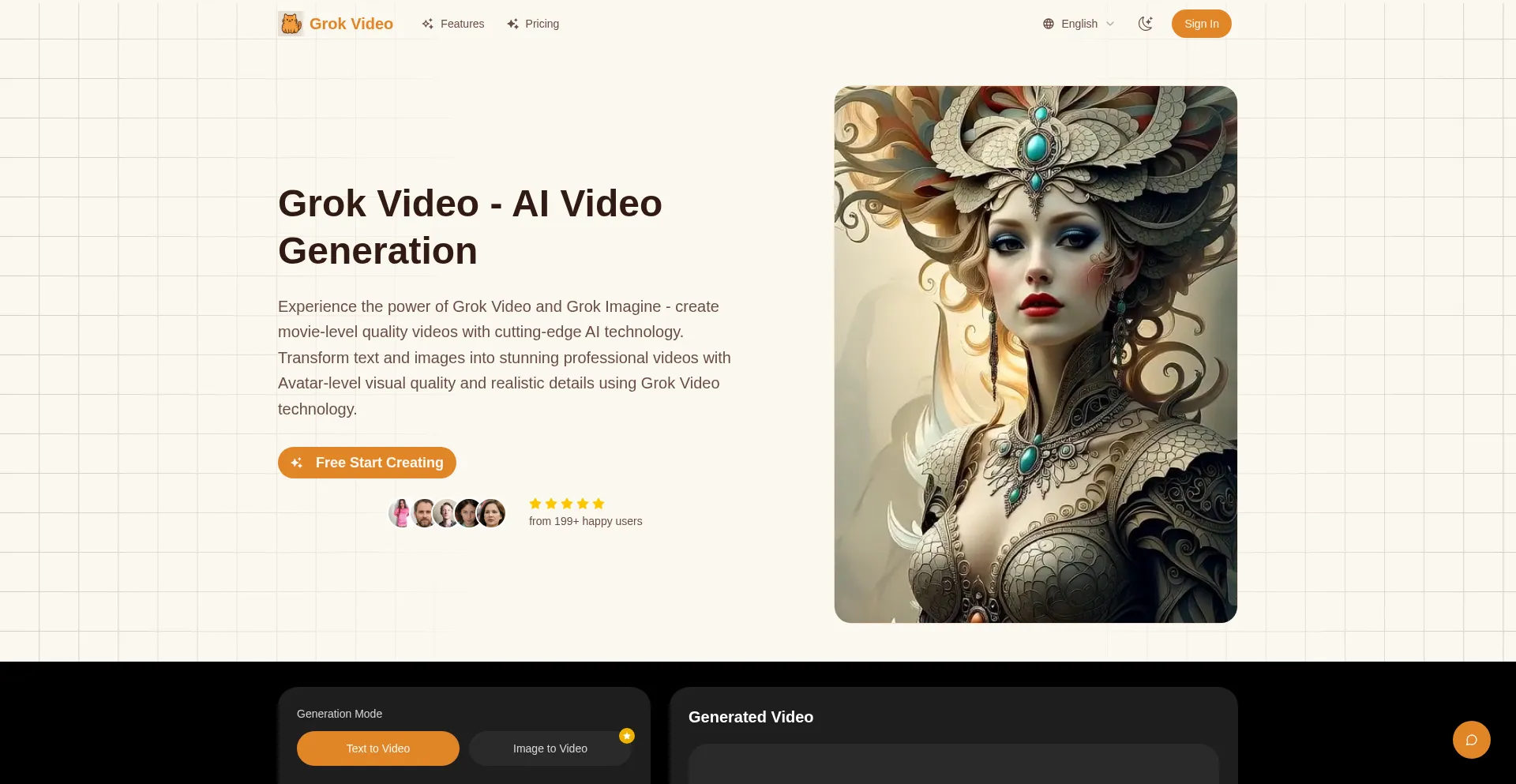 Website screenshot of Grokvideo.net
