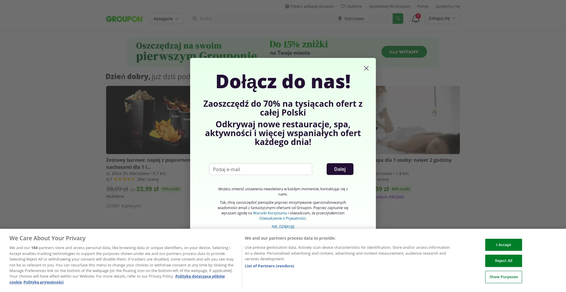 Website screenshot of Groupon.pl