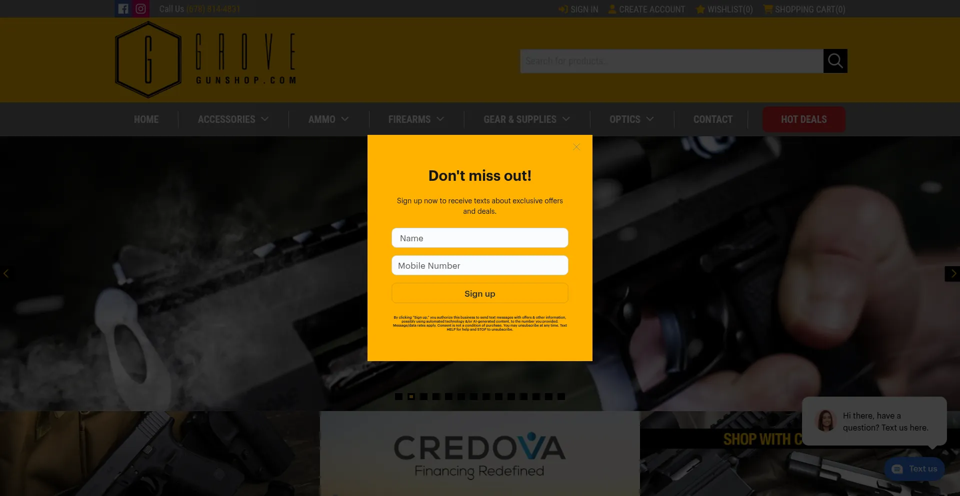 Website screenshot of Grovegunshop.com