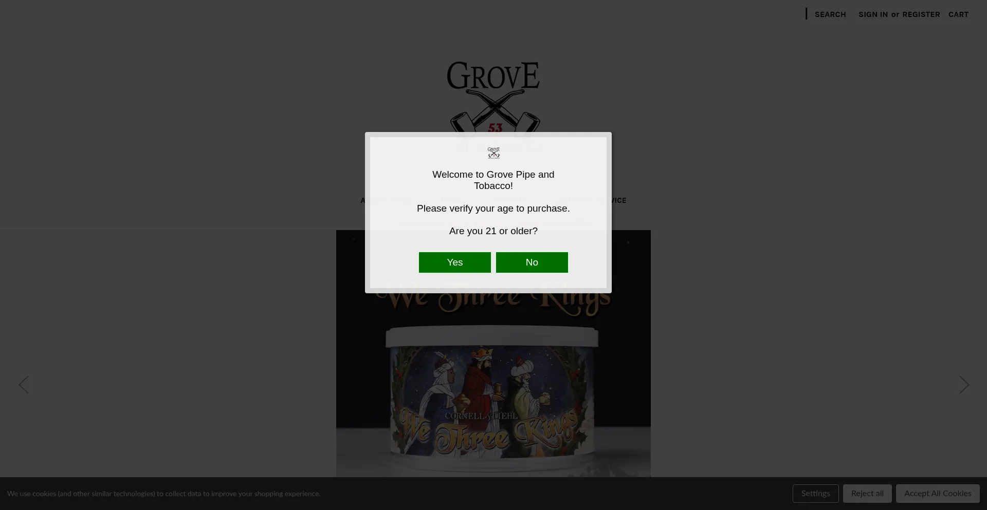 Website screenshot of Grovepipeandtobacco.com