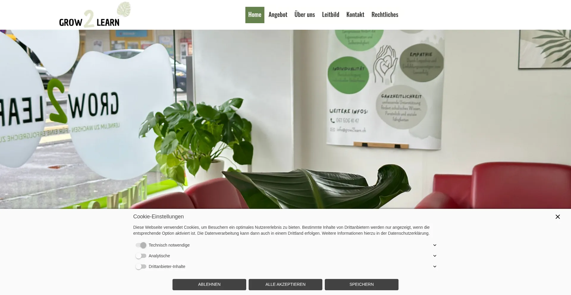 Website screenshot of Grow2learn.ch
