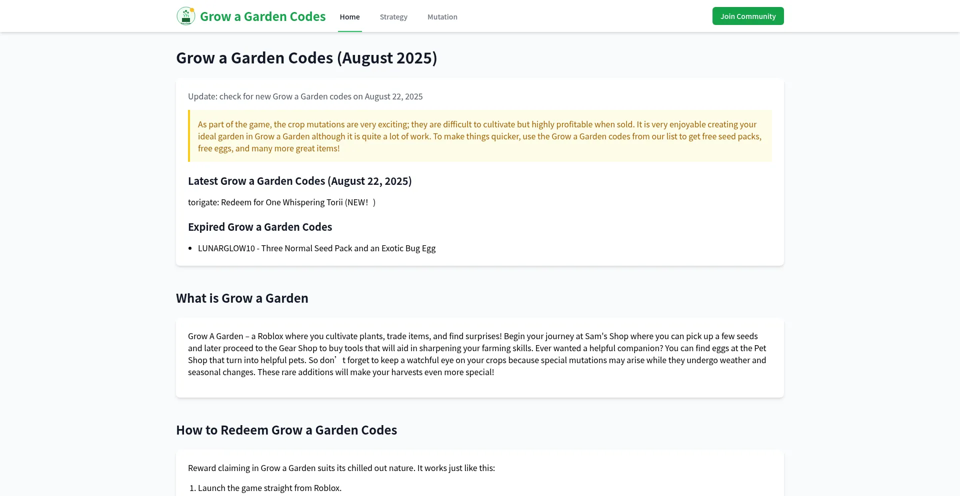 Website screenshot of Growagarden.io