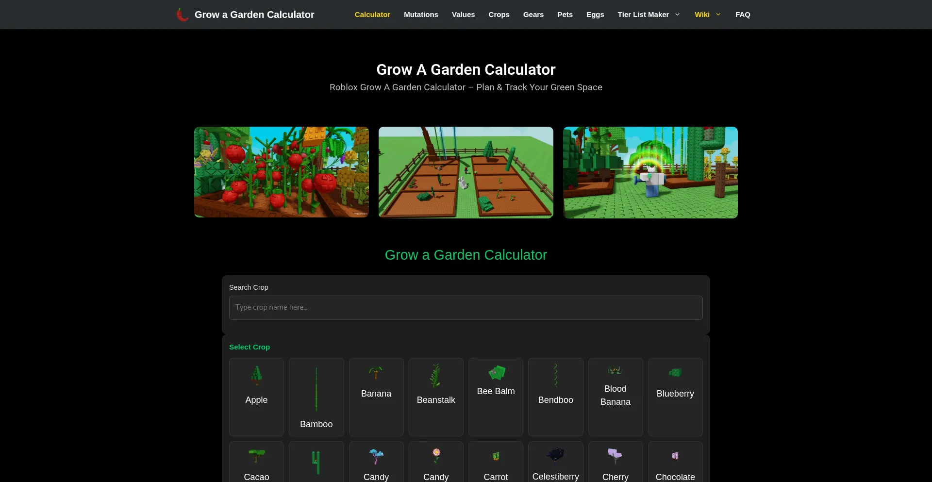 Website screenshot of Growagardencalculators.com