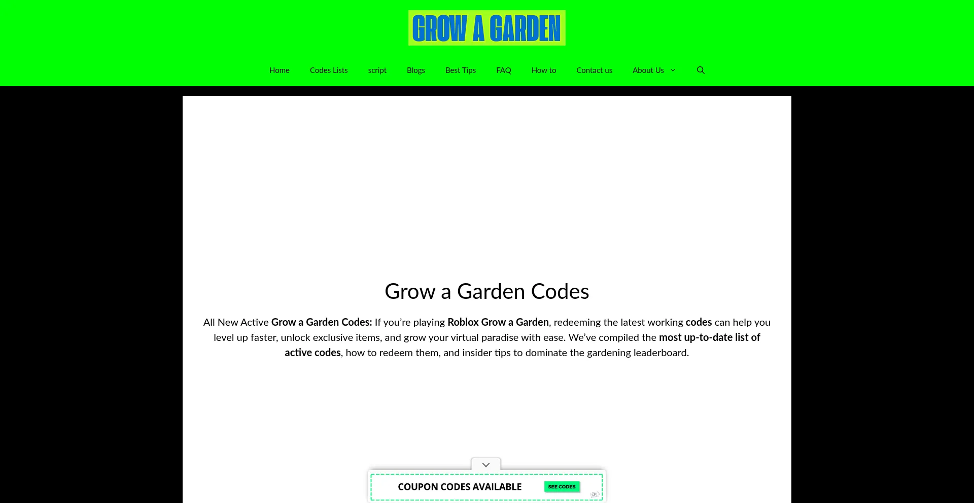 Website screenshot of Growagardencode.com