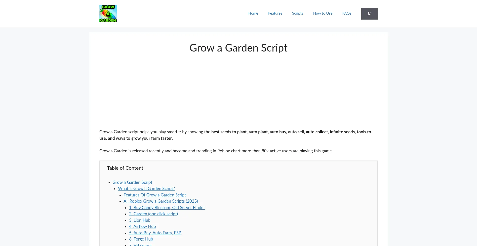 Website screenshot of Growagardenscript.com