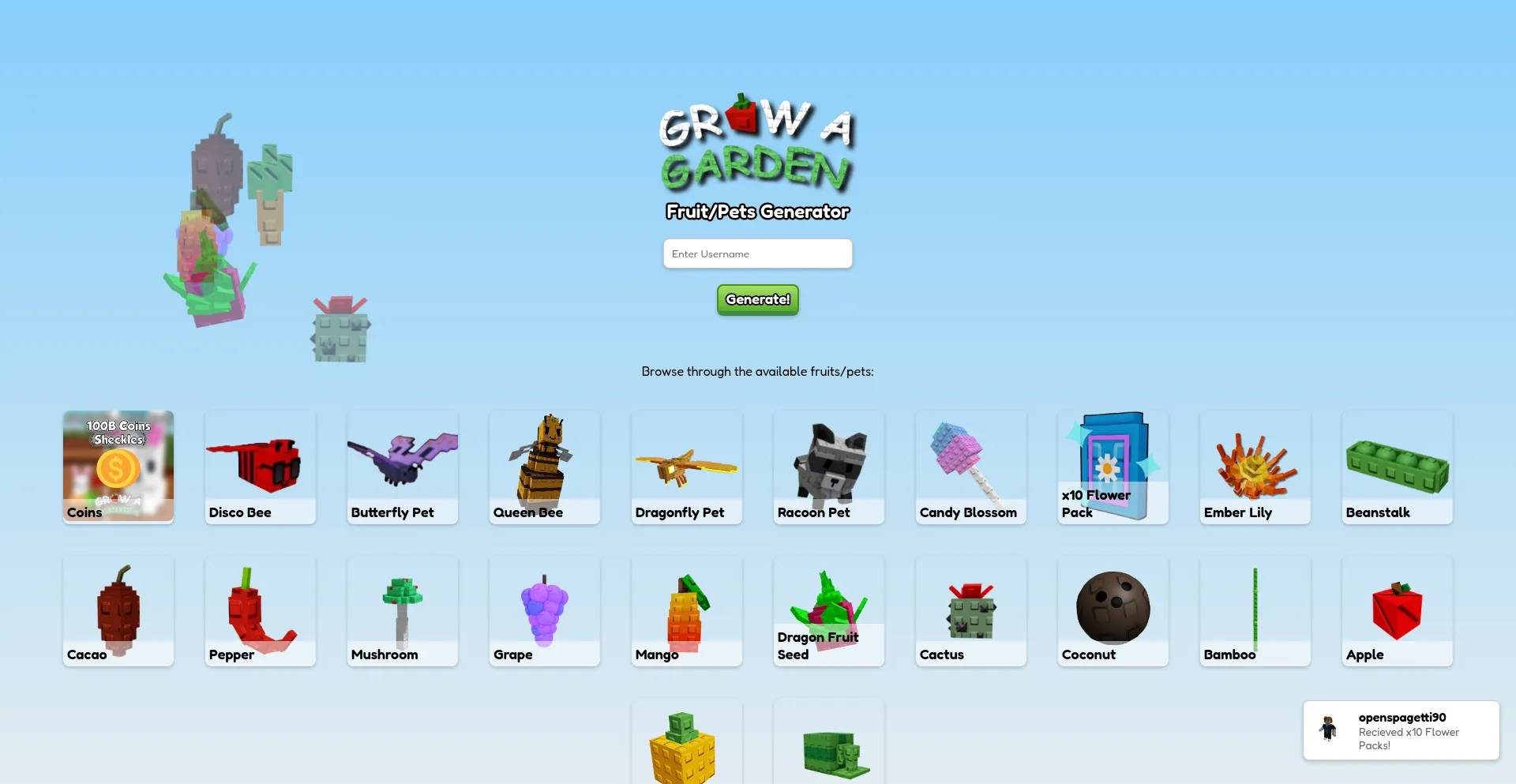 Website screenshot of Growgarden.best