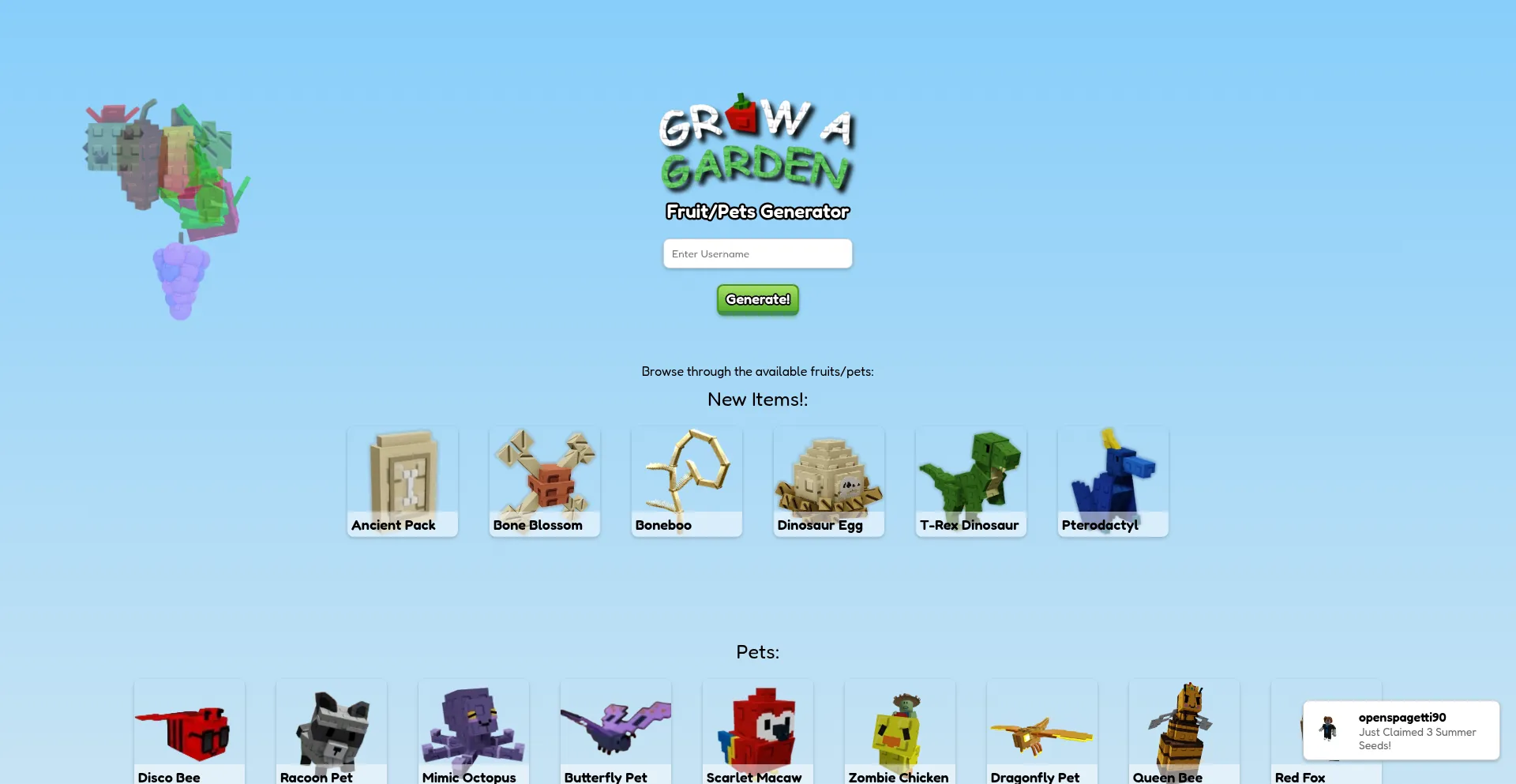Website screenshot of Growgarden.dev