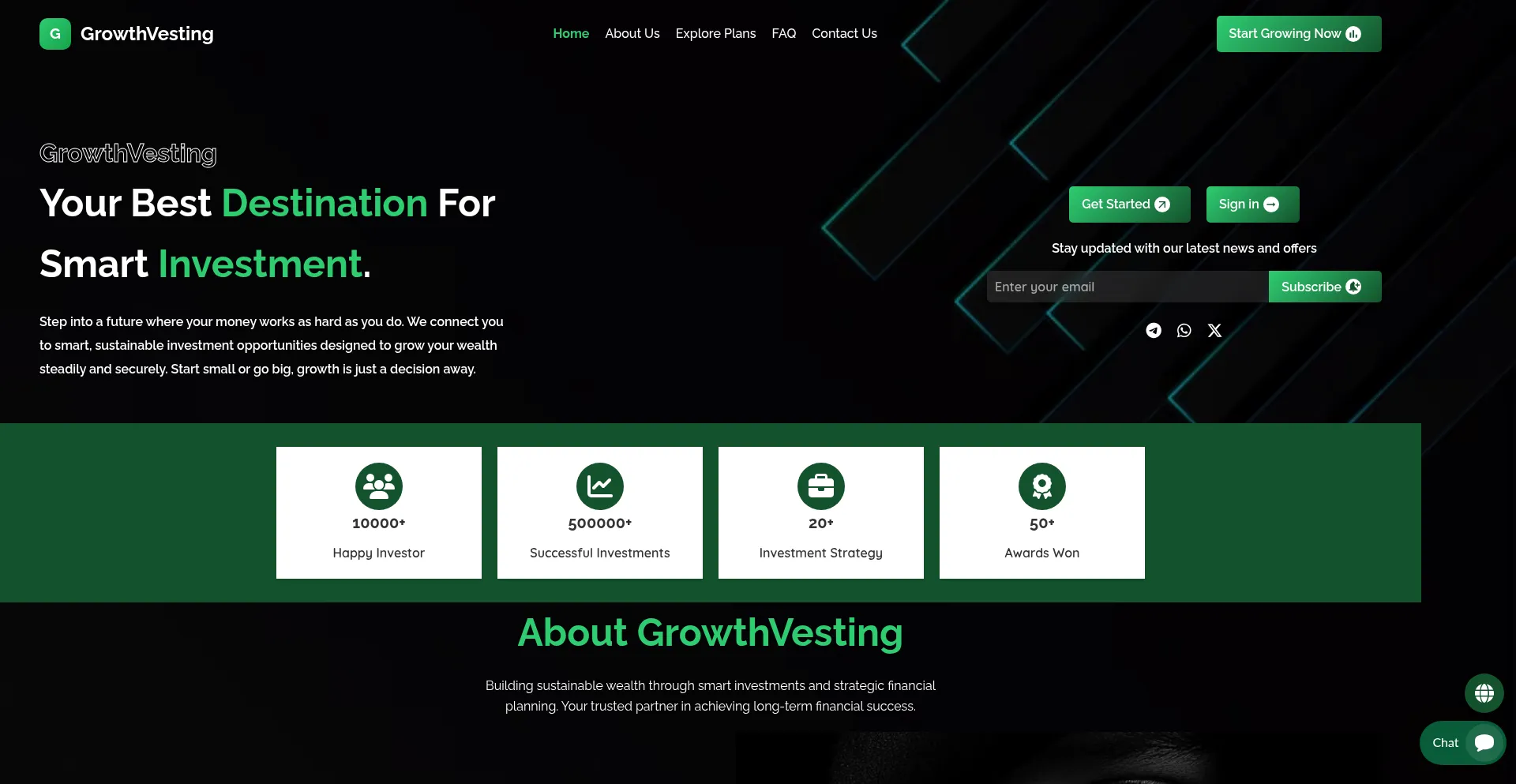 Website screenshot of Growthvesting.com