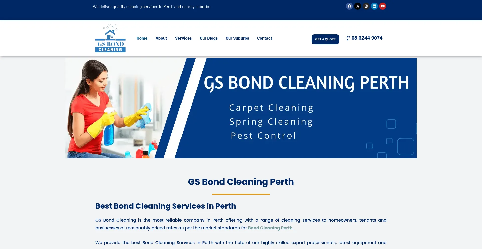 Website screenshot of Gsbondcleaningperth.com.au