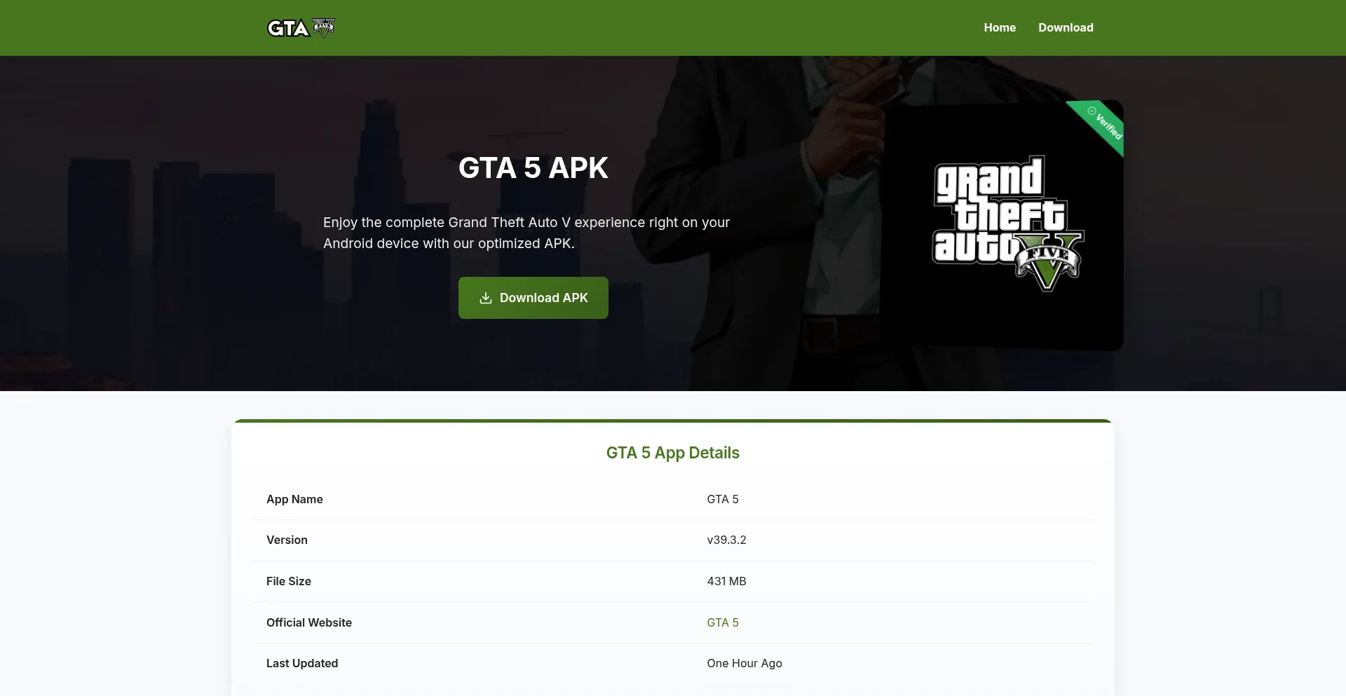 Website screenshot of Gta5mobile.download