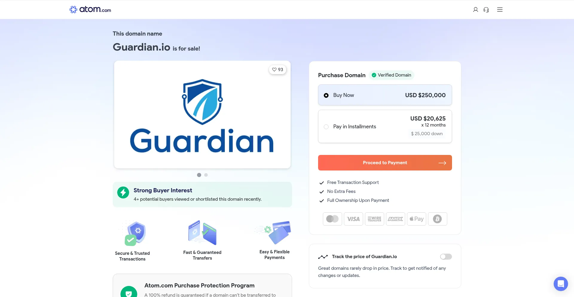 Website screenshot of Guardian.io