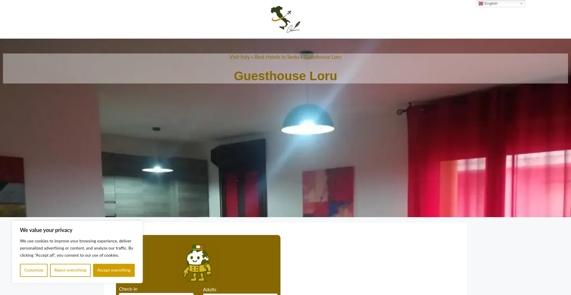 Website screenshot of Guesthouse-loru.dreaminginrome.com