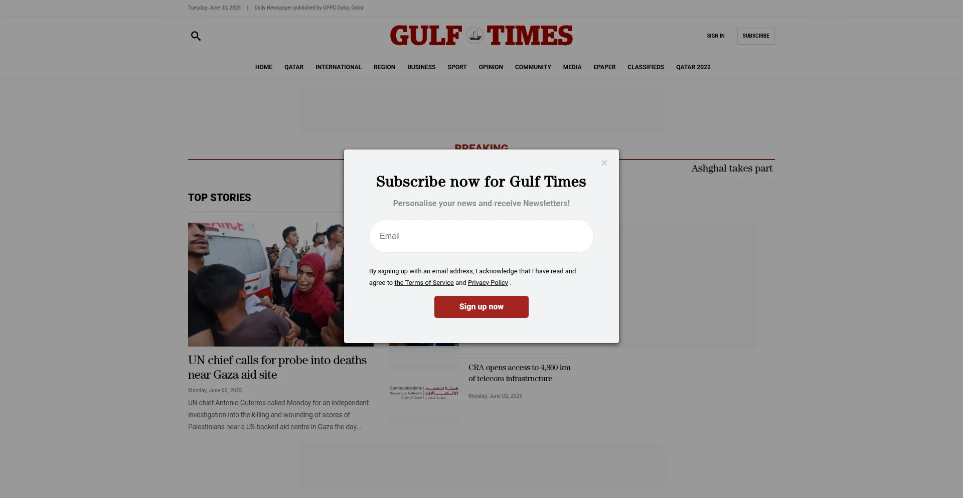 Website screenshot of Gulf-times.com