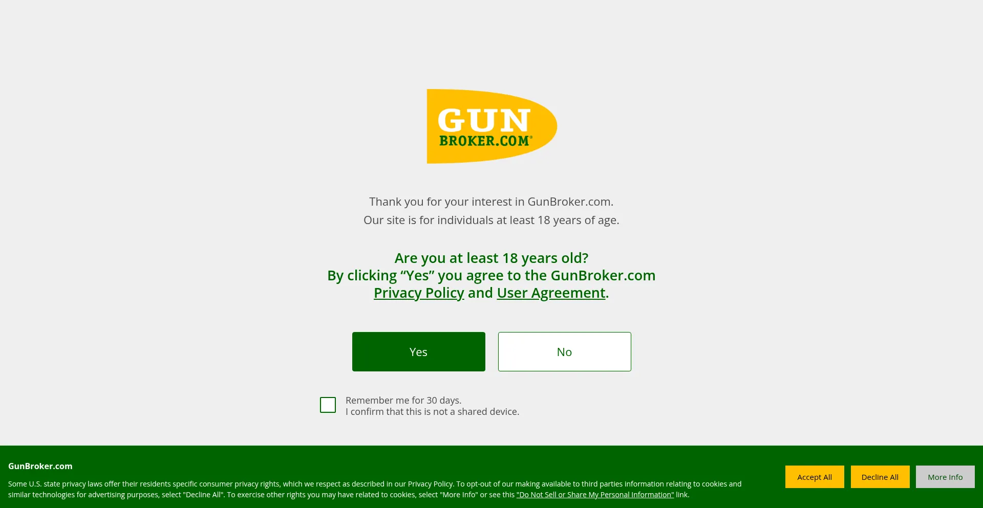 Website screenshot of Gunbroker.com