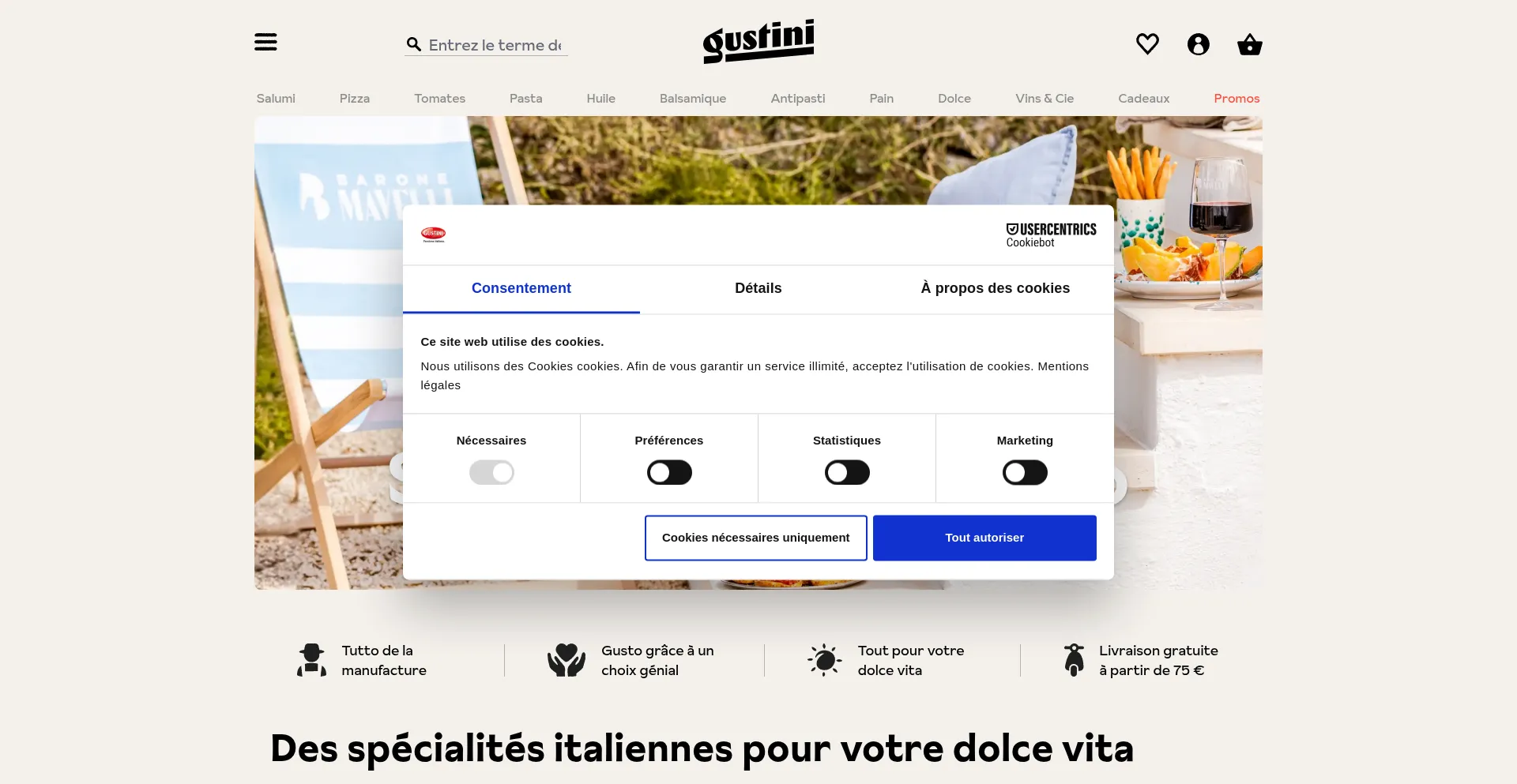 Website screenshot of Gustini.fr