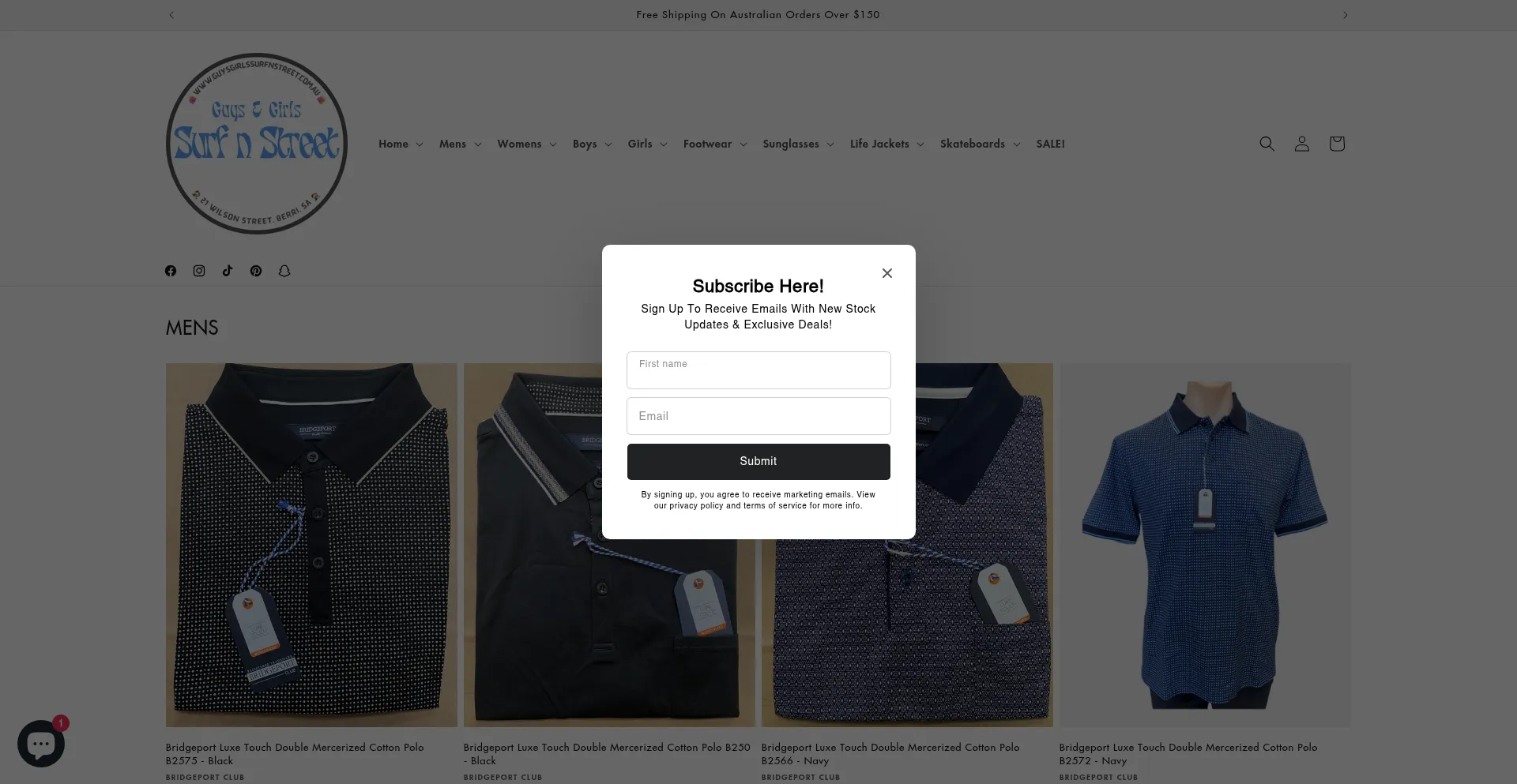 Website screenshot of Guysgirlssurfnstreet.com.au