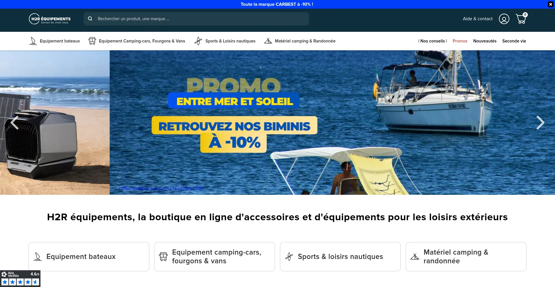 Website screenshot of H2r-equipements.com