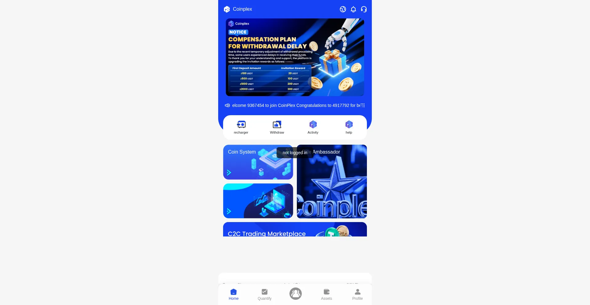 Website screenshot of H5.coinplex.vip